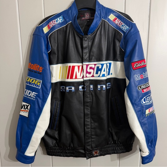 Nascar Other - Vintage NASCAR Racing Leather Jacket JH Design 2XL Blue/Black Embroidered